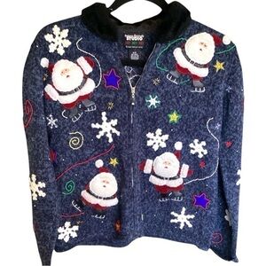 Cute Santa!  Ugly Christmas Sweater Cardigan Sz small petite